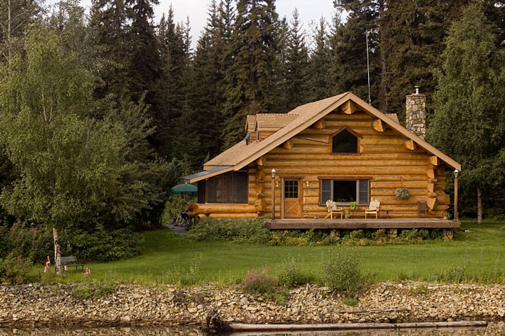 log cabin along the Chena River near Fairbanks, Alaska