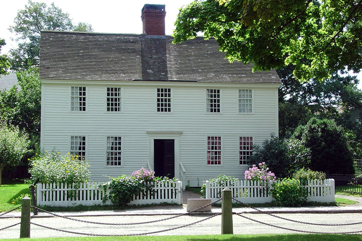 two-story colonial style house at Mystic Seaport, Connecticut