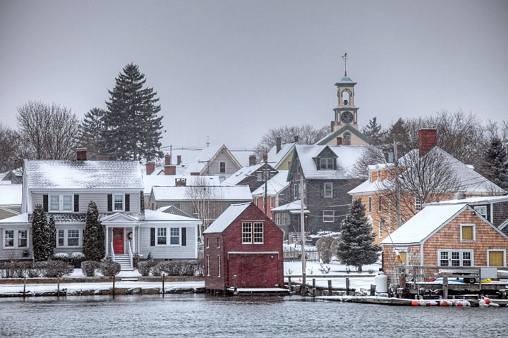 snow-covered homes in Portsmouth, New Hampshire